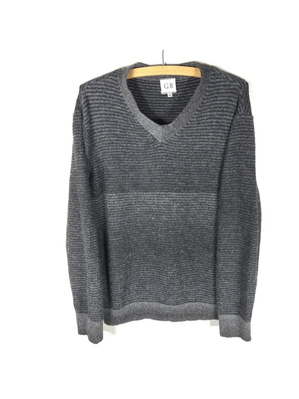 Geoffrey Beene Men's M Wool Blend Knit Sweater Black Ombre Striped Long Sleeve